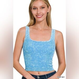 Zenana 2 Way Neckline Washed Ribbed Seamless Tank Top